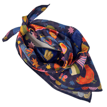 Load image into Gallery viewer, Navy blue folk-art bird print bandana, second view