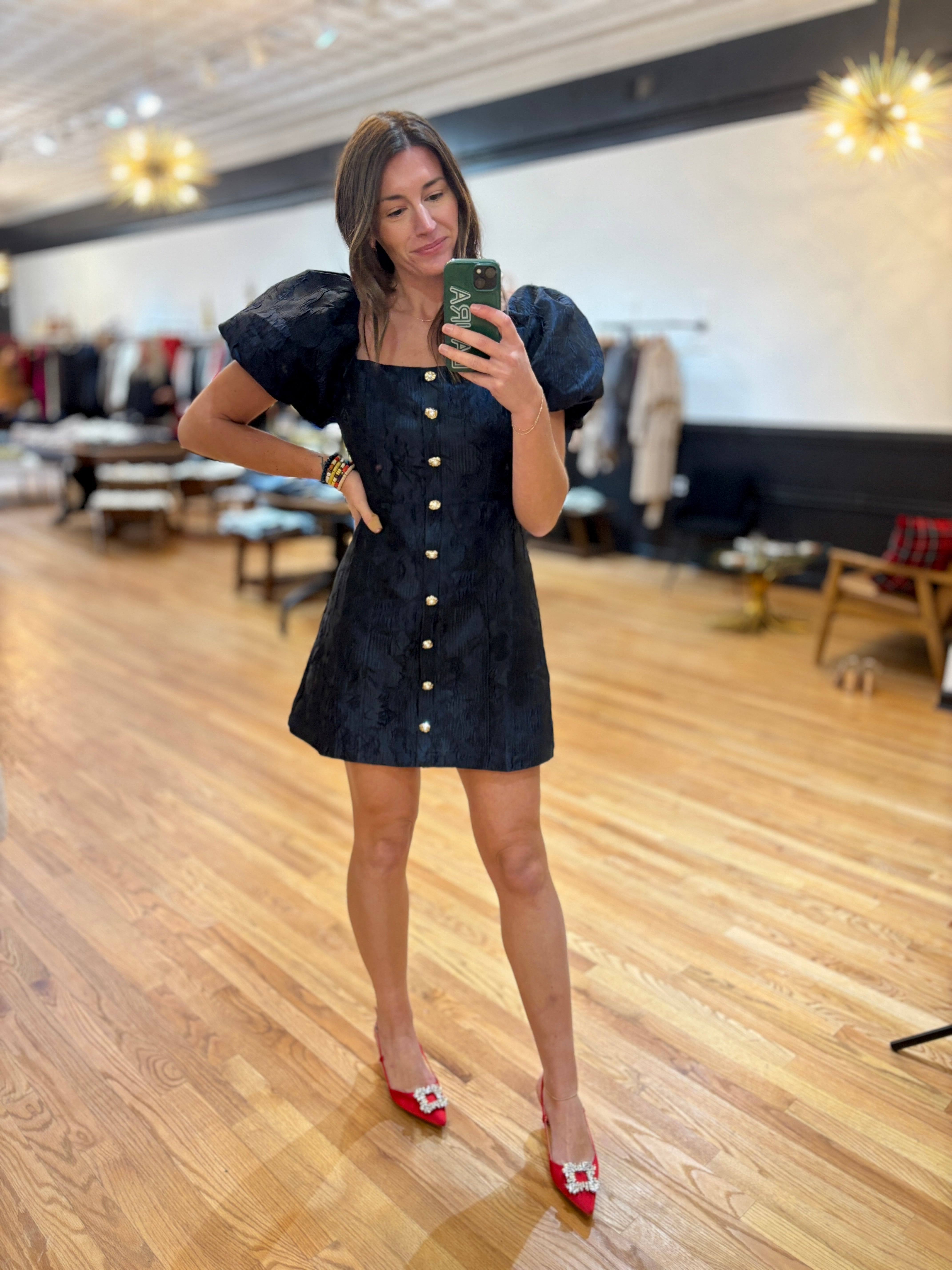 Navy Jacquard Mini Dress