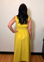 Load image into Gallery viewer, Chartreuse zip front midi dress with pockets, House of Colour Autumn palette, House of 423 Geneva IL boutique