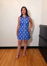 Load image into Gallery viewer, Royal Blue Floral Scalloped Shirt Shift Dress