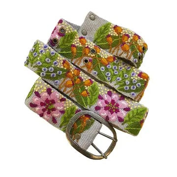 Freshwater Floral Embroidered Wool Belt