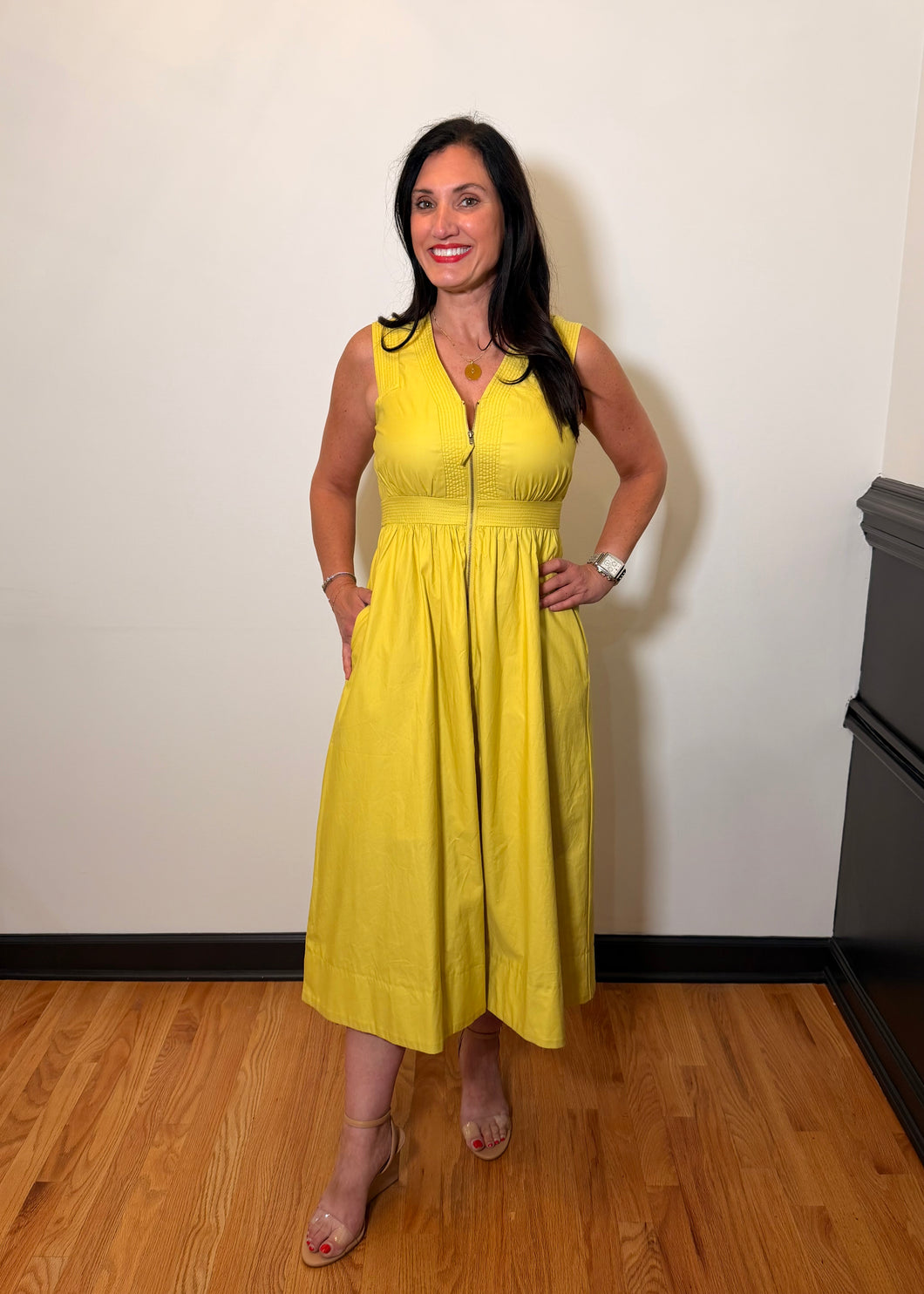 Chartruese Zip Front Midi Dress