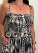 Load image into Gallery viewer, Black &amp; Cream Gingham Smocked Button-Front Top
