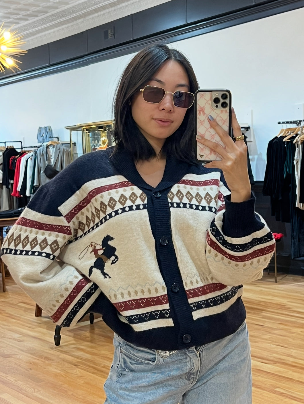 Retro Intarsia Cowboy Cardigan