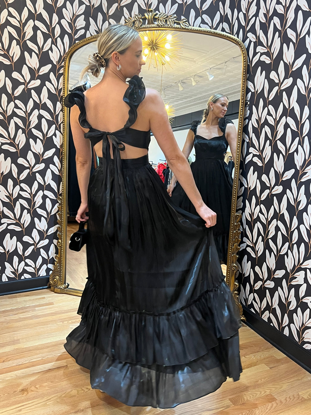 Ruffle Tiered Cut-Out Gown