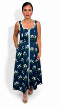 Load image into Gallery viewer, Navy Lotus Block Print Midi Dress
