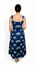 Load image into Gallery viewer, Navy Lotus Block Print Midi Dress
