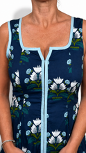 Load image into Gallery viewer, Navy Lotus Block Print Midi Dress
