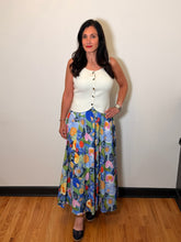 Load image into Gallery viewer, Abstract floral maxi skirt in blue pink yellow green red, House of Colour Spring Autumn palette, House of 423 Geneva IL boutique
