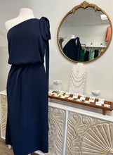 Load image into Gallery viewer, Navy One-Shoulder Midi Dress
