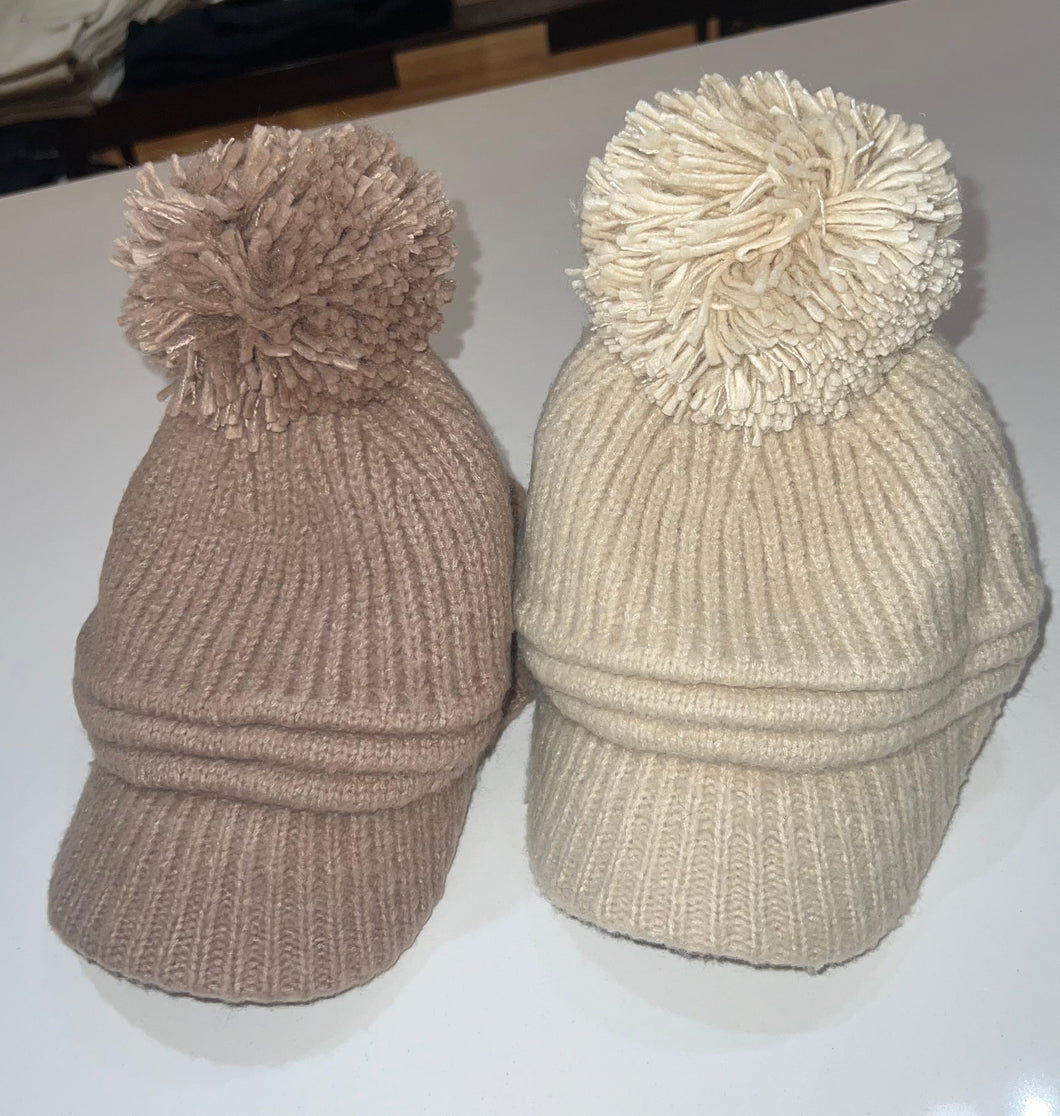 Knit Brimmed Pom Beanie