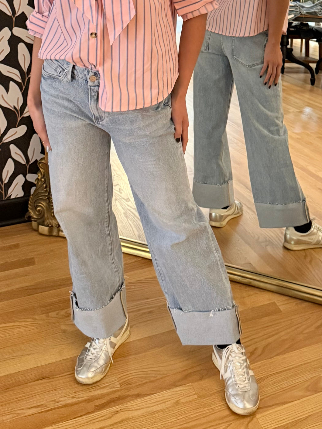 High Rise Wide Leg Raw Hem: Light