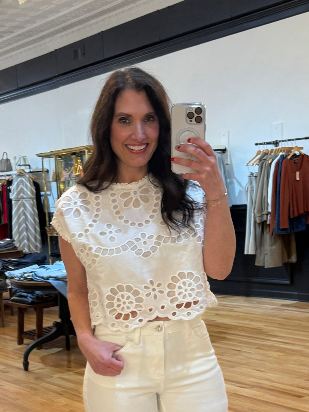 Davis Eyelet Embroidered Top