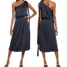 Load image into Gallery viewer, Navy One-Shoulder Midi Dress
